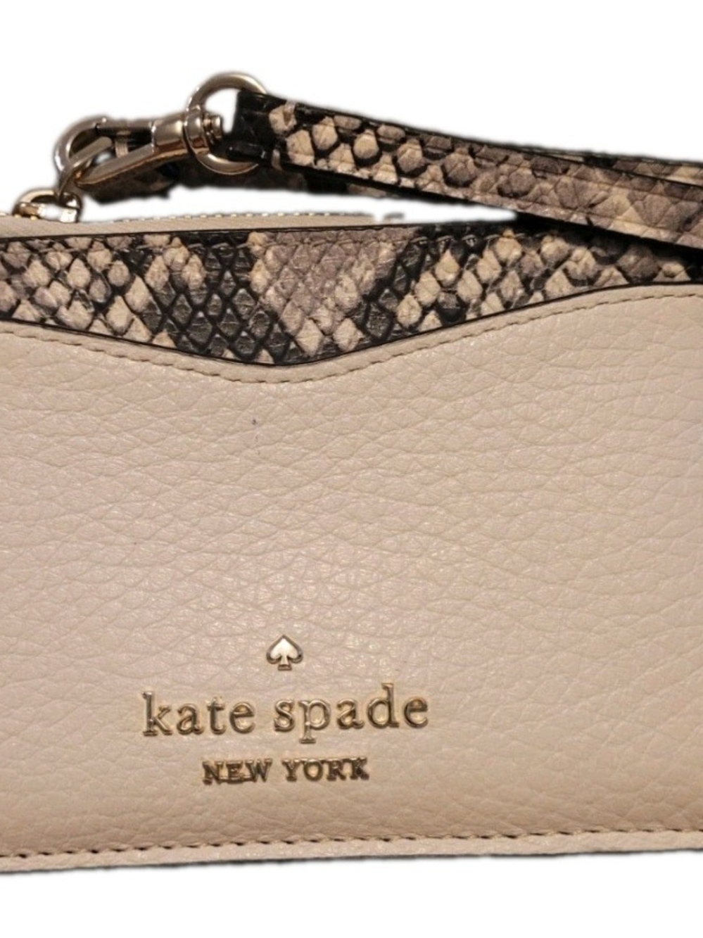 Kate Spade New York Cream Snakeskin Wristlet Zip Card Holder ID Wallet - Picture 1 of 7